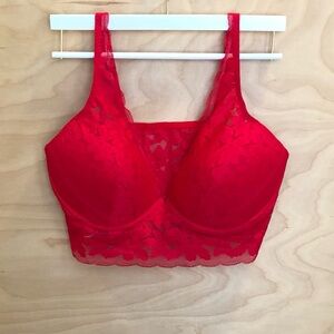 Pink Victoria's Secret Intimate Lace Bralette Red Soft Cups Womens XXL C95 D95.
